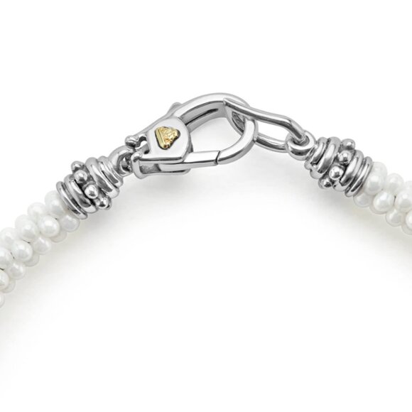 White Caviar Five Gold Station Ceramic Bracelet | 5mm from Lagos Size M(7) - Picture 3 of 11